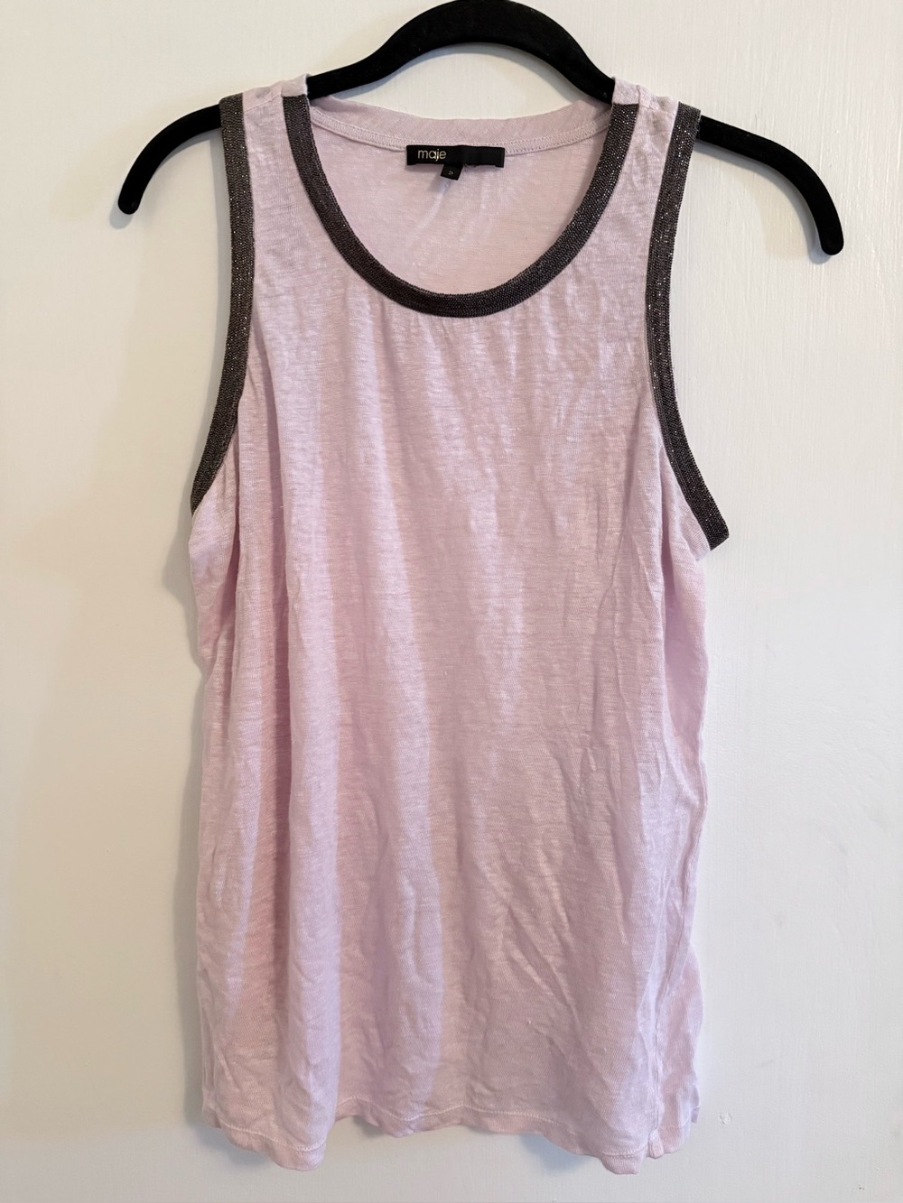 Maje Light Pink Tank with Dark Metallic Trim